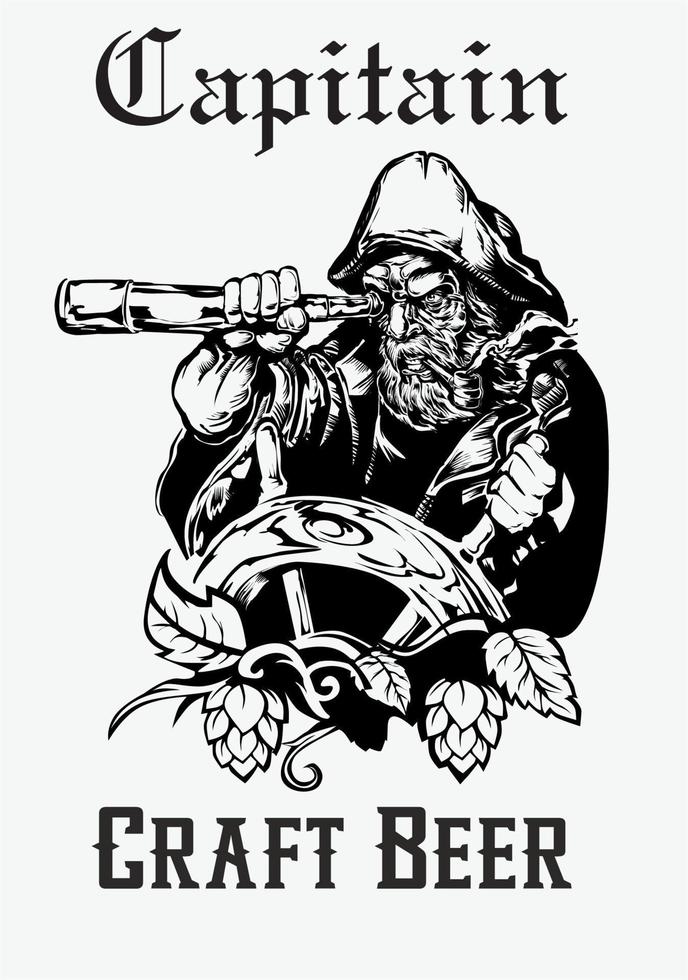 arte de etiqueta de cerveza artesanal pirata capitán vector