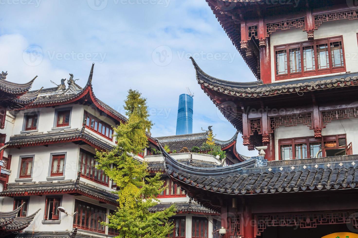 Shot from Yu Garden in Shanghai with historical buildings photo