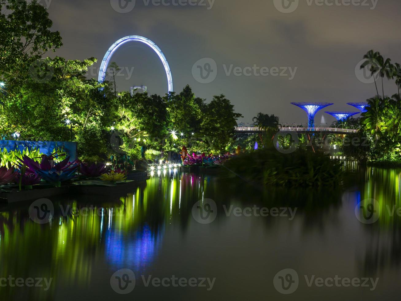 imagen de jardines junto al parque de la bahía en singapur durante la noche en septiembre foto