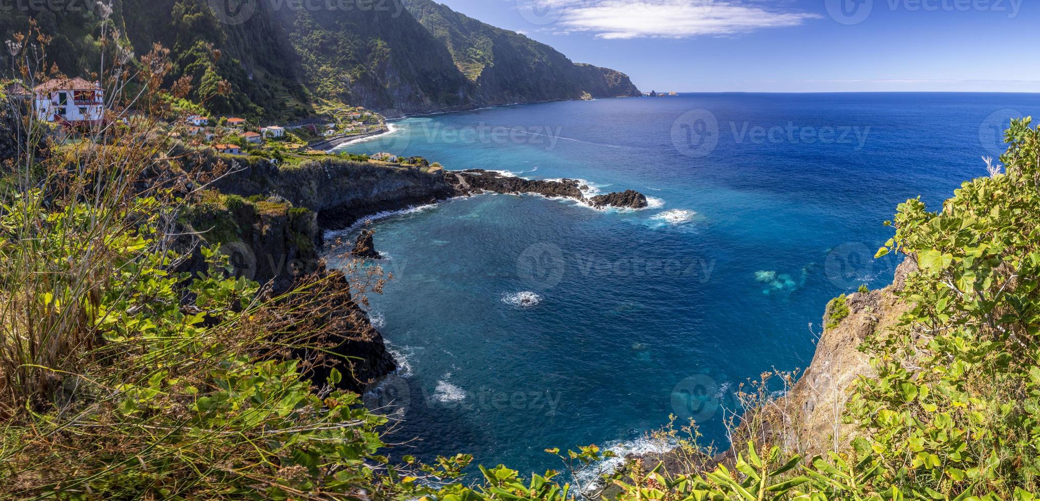 View on the village of Porto Moniz on the Portugese island of Madeira in summer photo