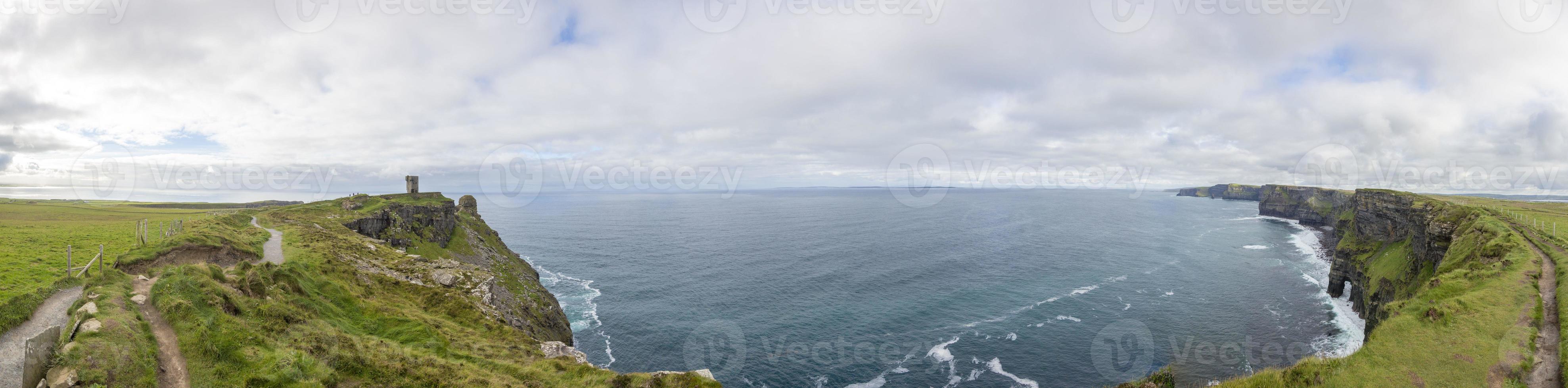 Panorama picture of the Cliffs of Moher at the west coast of Ireland during daytime photo