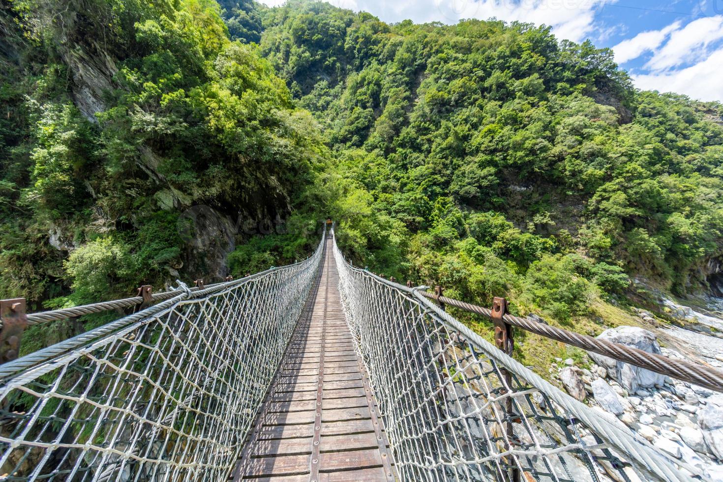 Panoramic view over suspension bridge in the Taroko national park on Taiwan in summer photo
