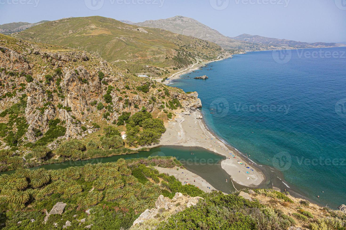 View over the lovely preveli palm beach on the greek island of crete in summer photo