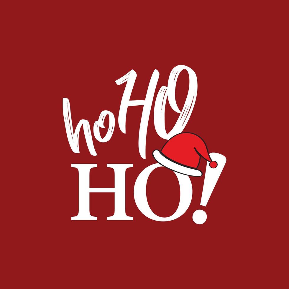 White Ho-ho-ho text with Santa's red hat on red background. vector