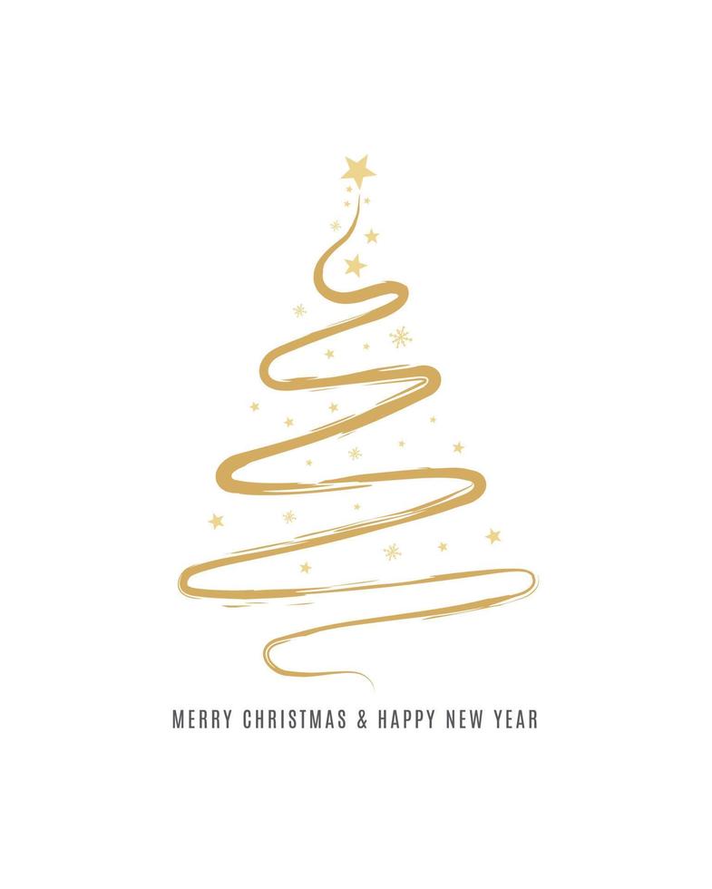 Merry Christmas tree outline greeting text card golden isolated vector illustration design background. Greeting card. Xmas tree.