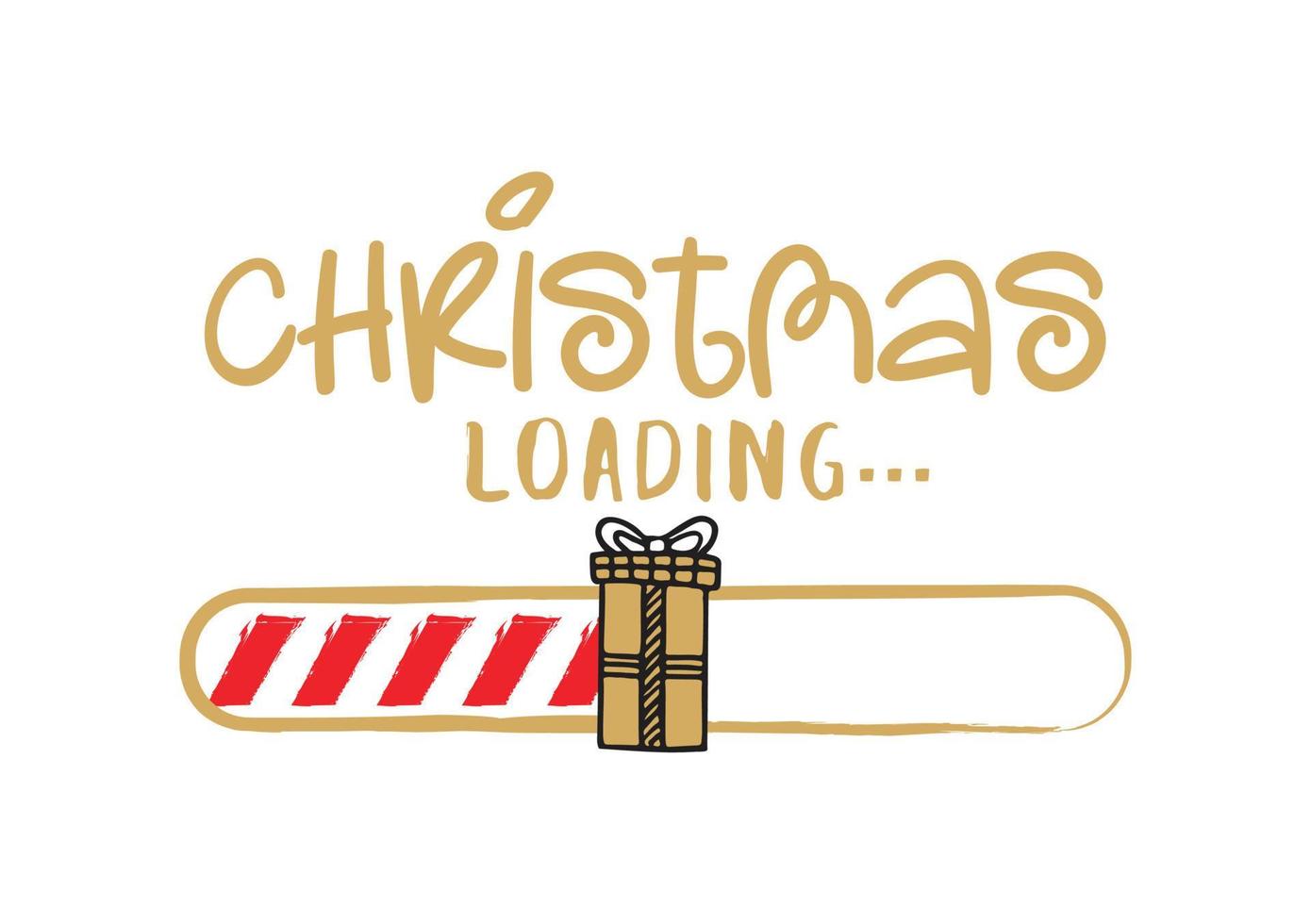 Progress bar with inscription - Christmas loading in sketchy style on white background. Vector Christmas illustration for t-shirt design, poster or greeting card.