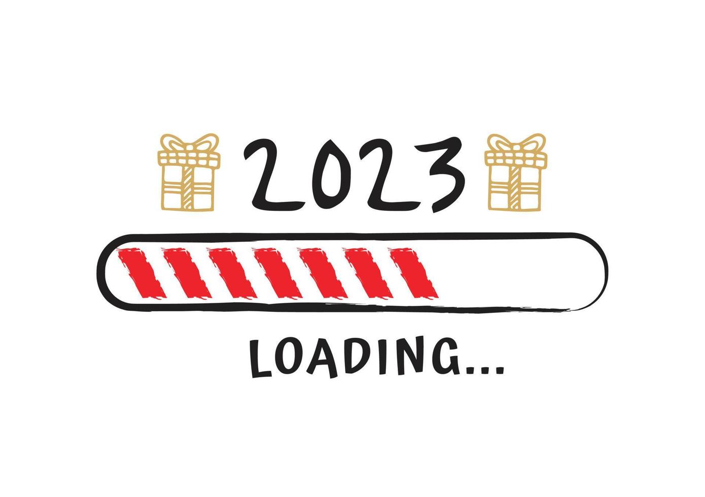 Progress bar with inscription - 2023 loading in sketchy style. Vector Christmas, New Year illustration. Vector Christmas illustration for t-shirt design, poster or greeting card.