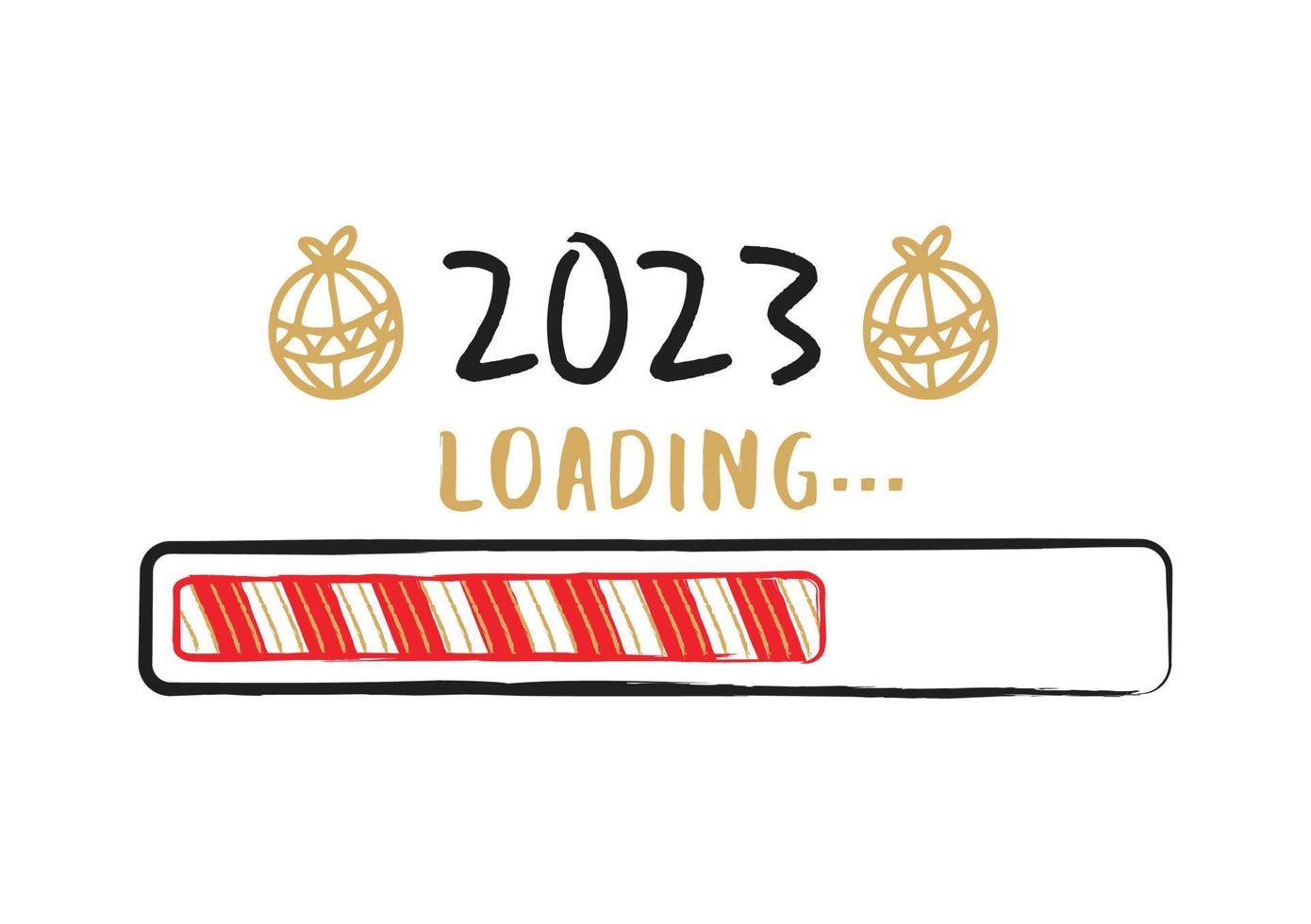 Progress bar with inscription - 2023 loading in sketchy style. Vector Christmas, New Year illustration. Vector Christmas illustration for t-shirt design, poster or greeting card.