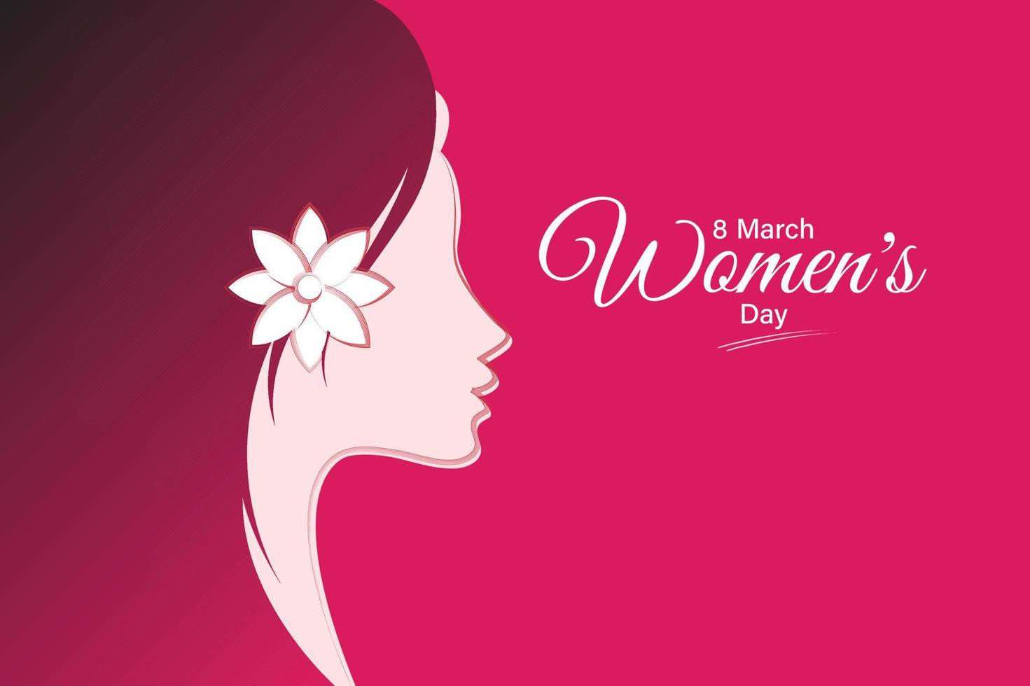 Happy women's day greeting card illustration vector design with a young pretty woman silhouette and line art.