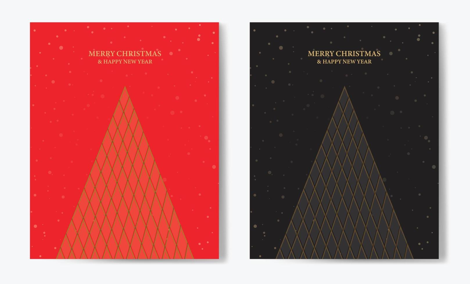 tarjeta de navidad con diseño geométrico de árbol de navidad. conjunto de plantillas de diseño de tarjetas de felicitación festivas con una elegante ilustración de árbol de navidad y texto dorado 'feliz navidad'. vector