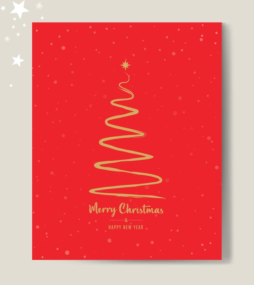 Merry Christmas tree outline greeting text card golden vector illustration design background. Greeting card. Xmas tree.