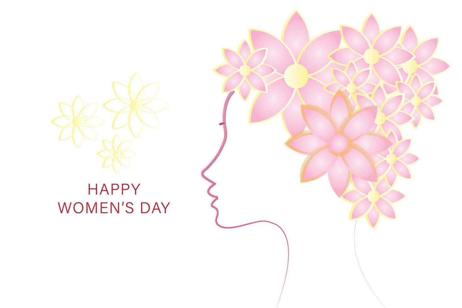 Happy women's day greeting card illustration vector design with a young pretty woman line art.