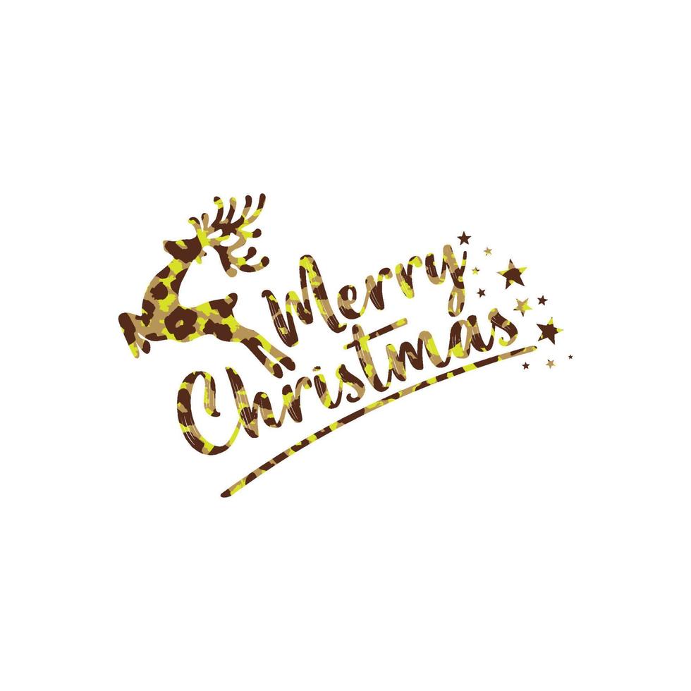 Christmas lettering. Merry Christmas Print Design Vector illustration. Vector reindeer silhouette drawing illustration with seamless pattern leopard background texture.