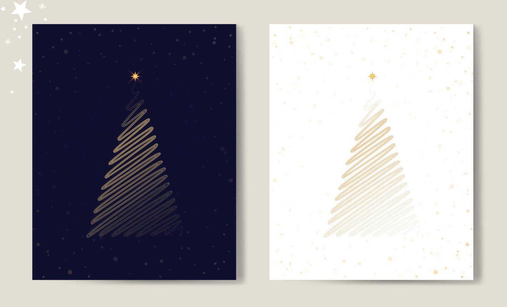 Merry Christmas tree outline greeting card golden vector illustration design background. Greeting card. Xmas tree.