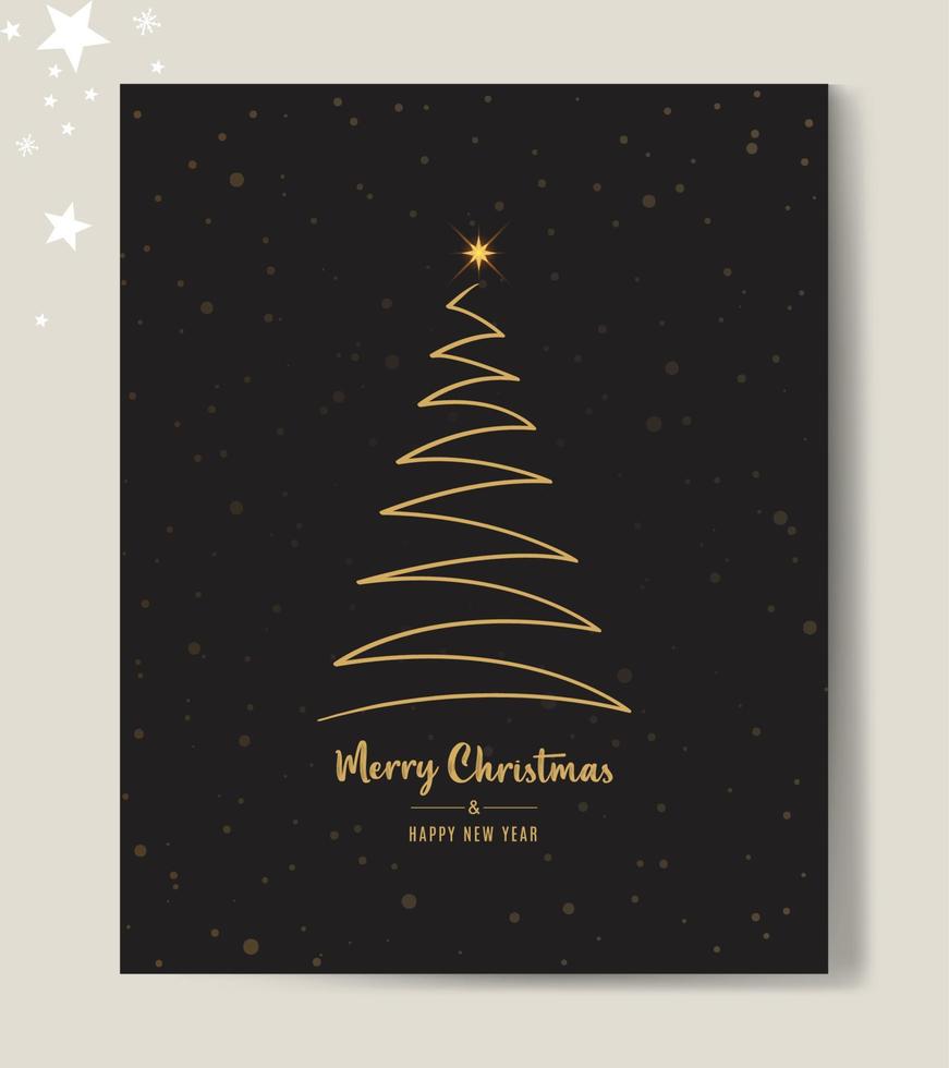 Merry Christmas tree outline greeting text card golden vector illustration design background. Greeting card. Xmas tree.