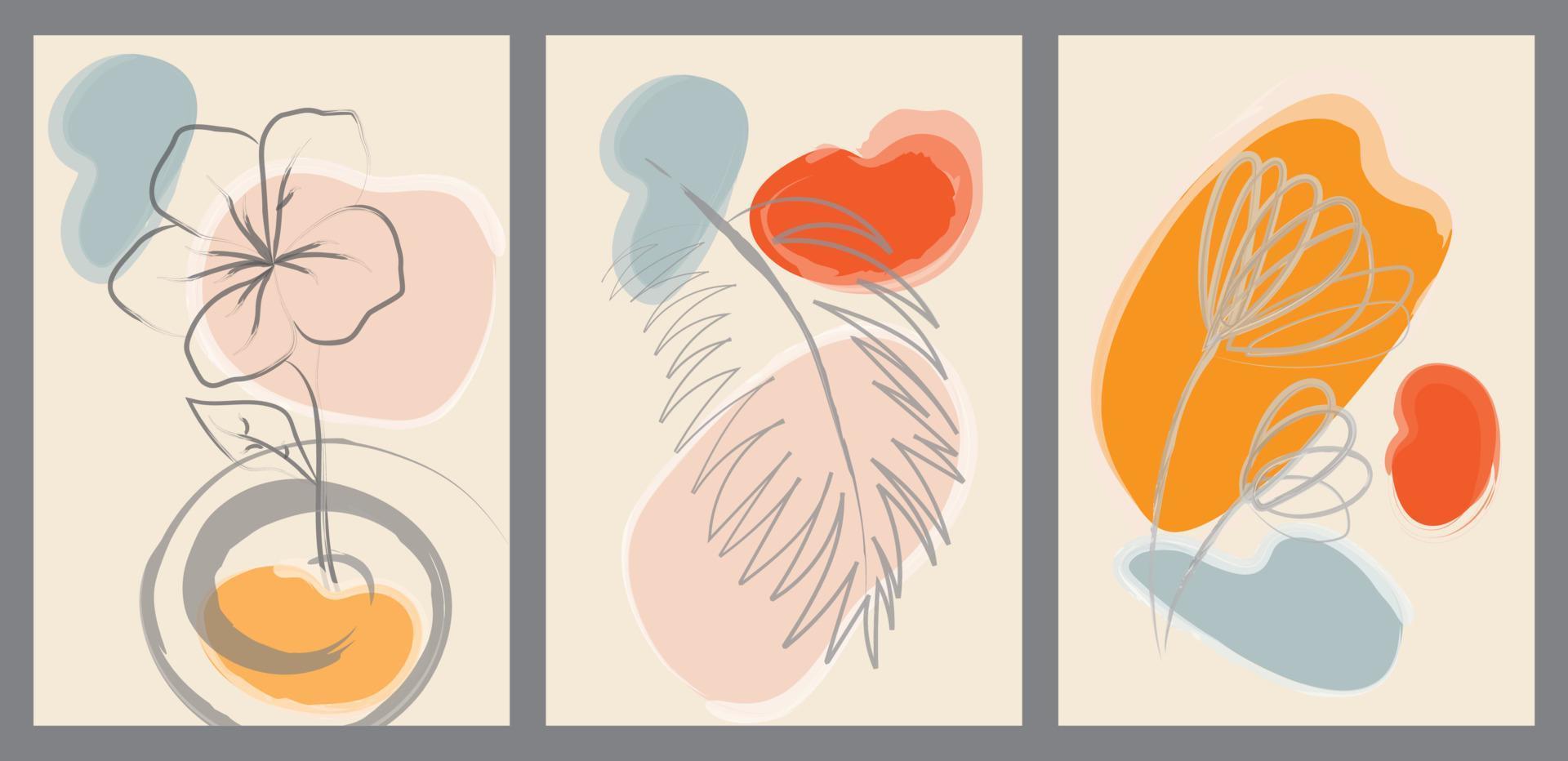 Botanical wall art vector set. Floral and Foliage line art drawing with abstract shape. Abstract Plant Art design for print, cover, wallpaper, minimal and natural wall art. Vector illustration.