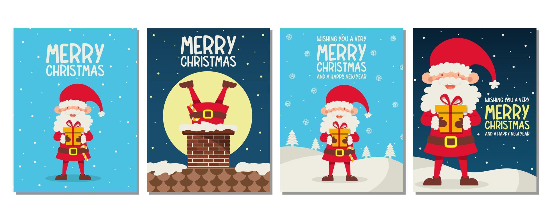 conjunto de tarjetas de navidad. feliz año nuevo y feliz navidad saludos lindo santa claus vector