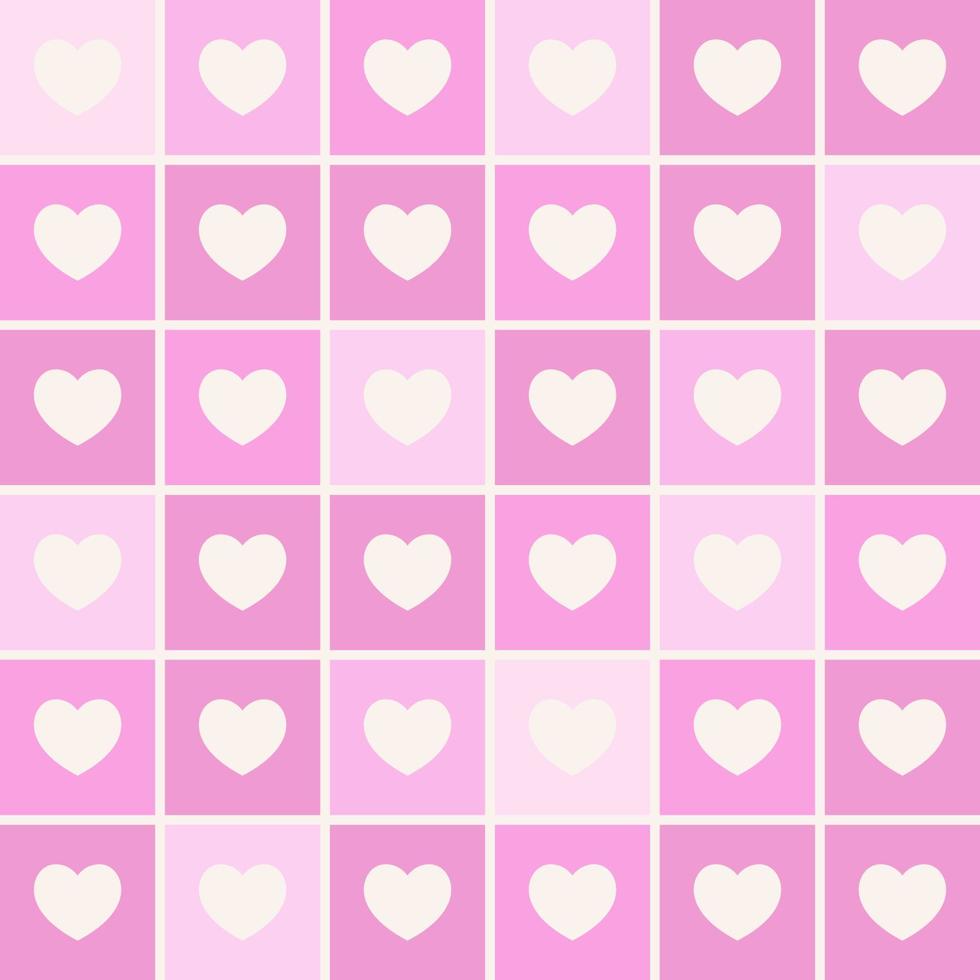 Y2k pink heart seamless pattern. Checkered girlish background for Valentines day vector