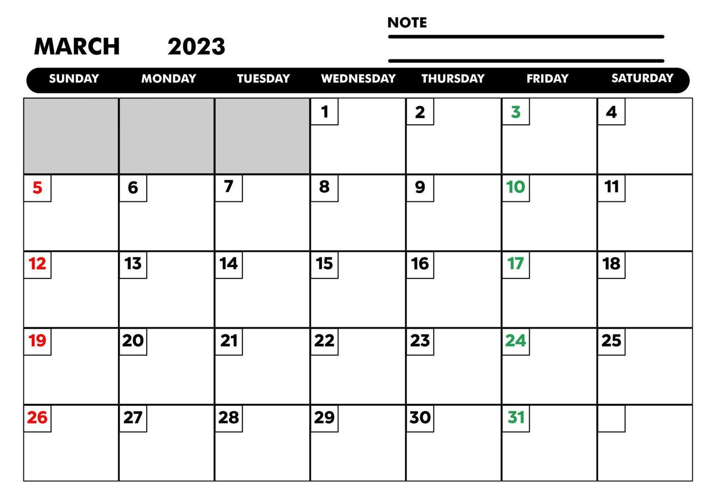 calender march 2023 month for planing in a4 vector