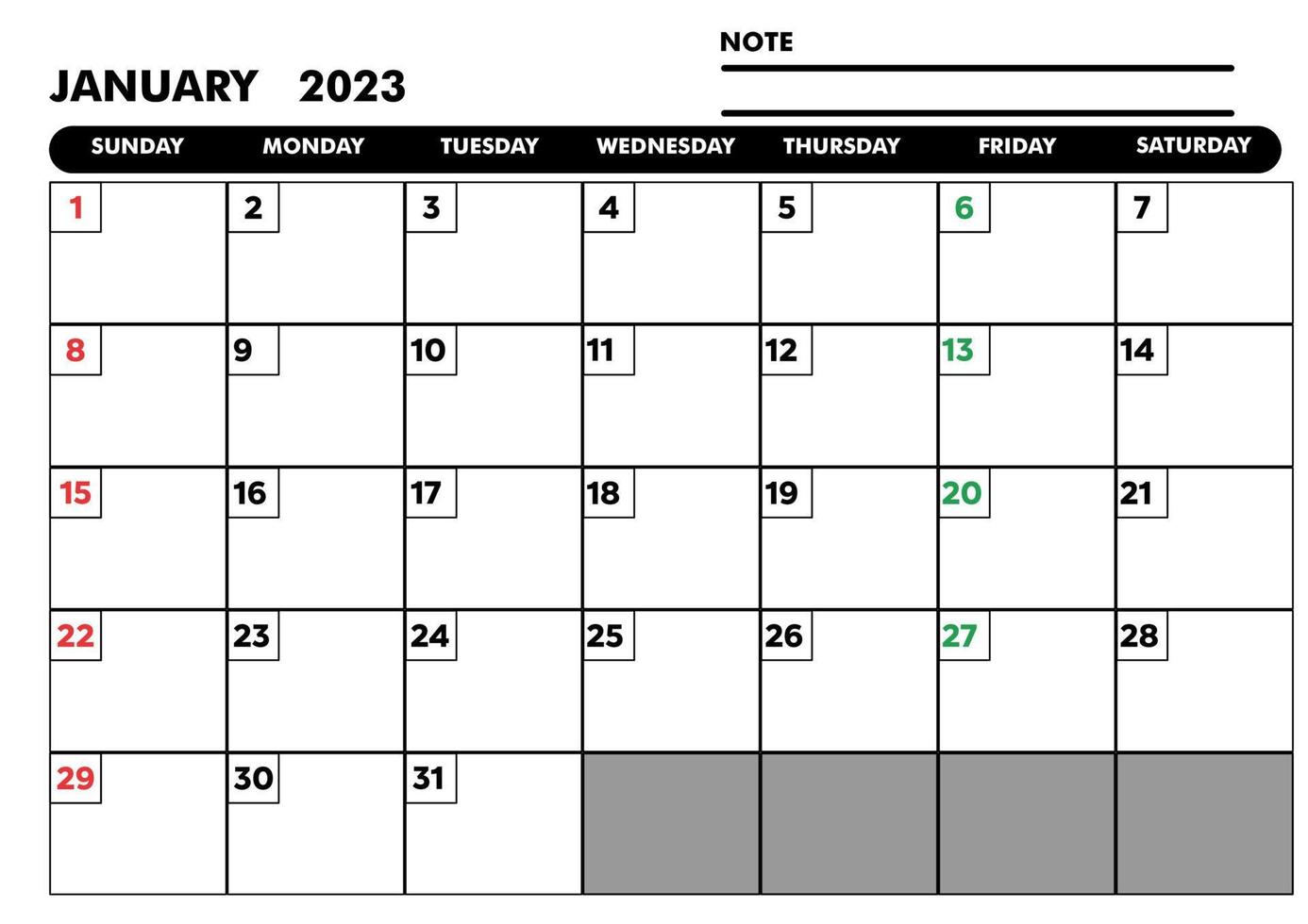 calendario enero 2023 mes para planear vector