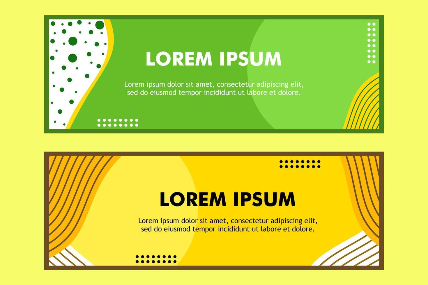 a set background banner in green and yellow color with flat design style vector