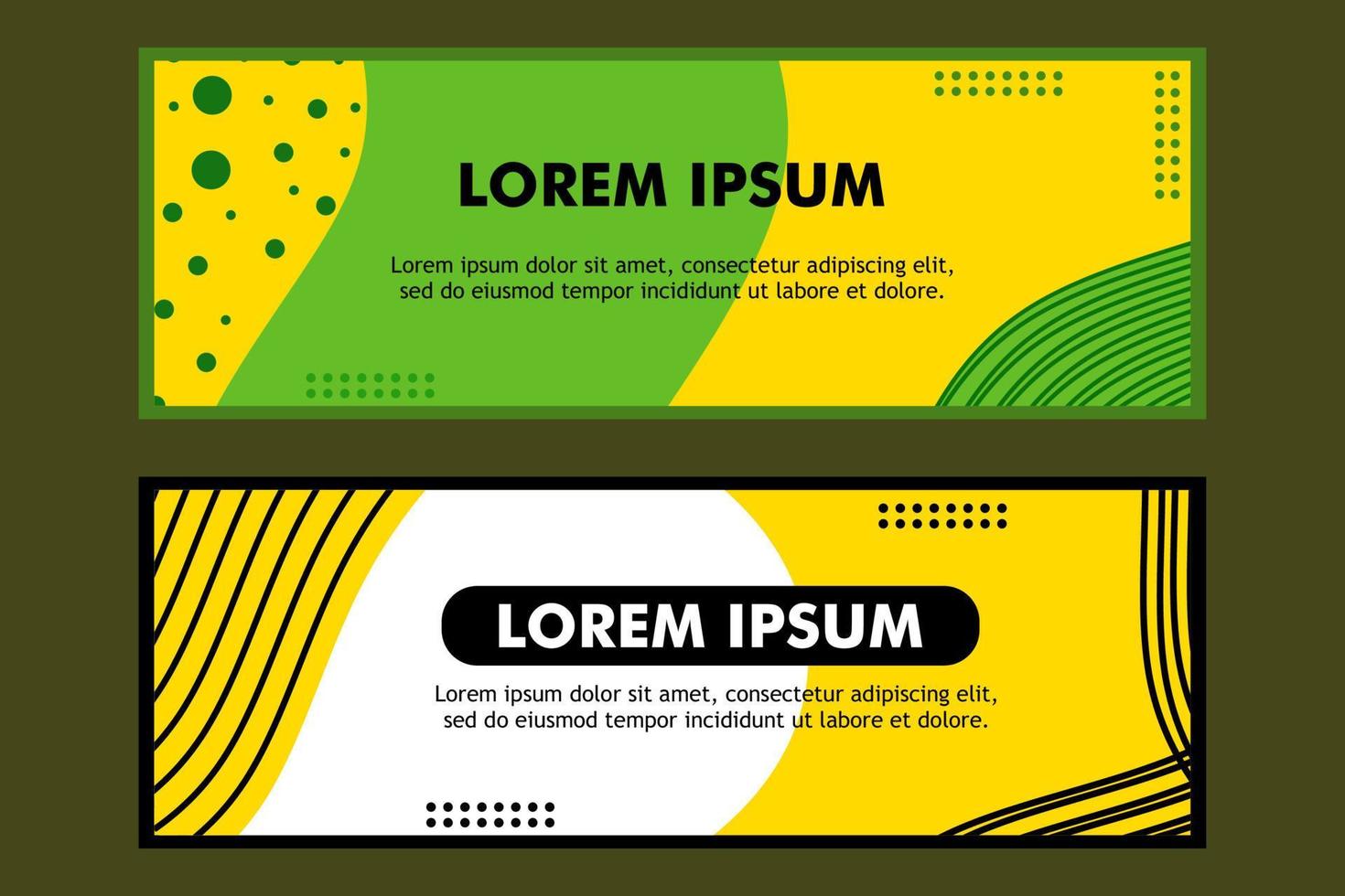 a set background banner in green and yellow color with flat design style vector