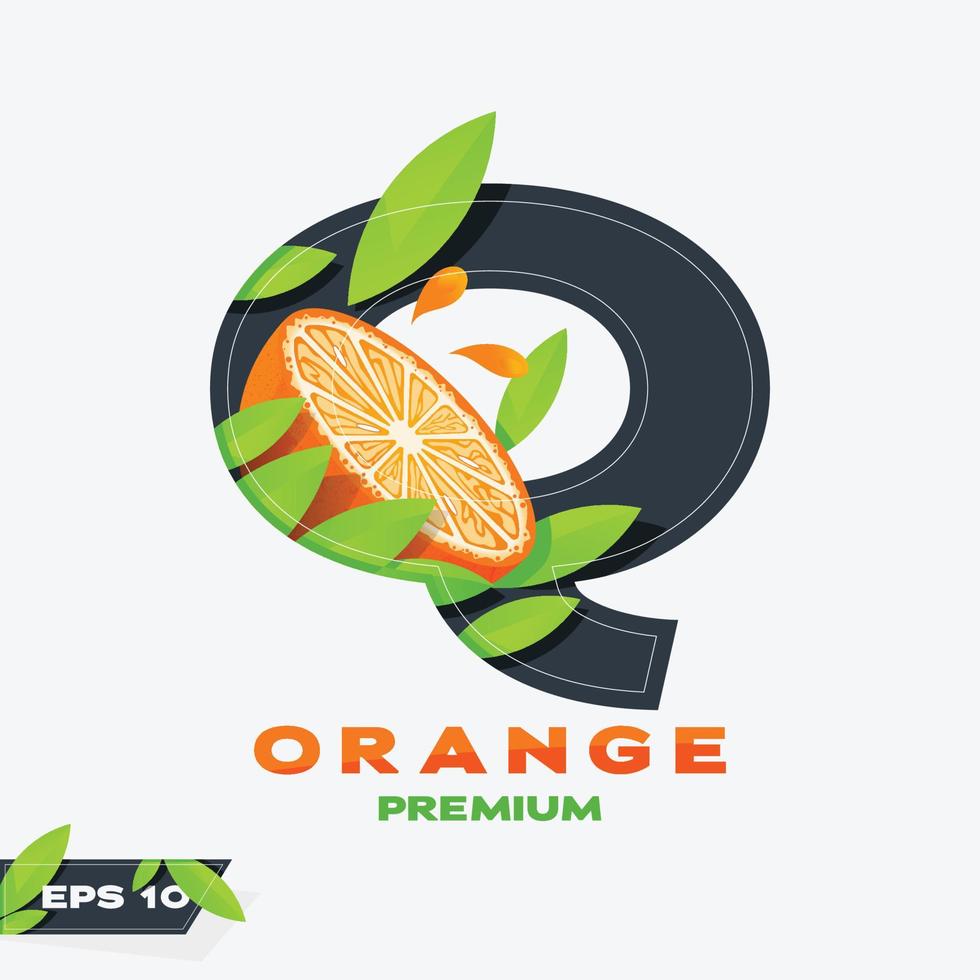 alfabeto q naranja edición de frutas vector