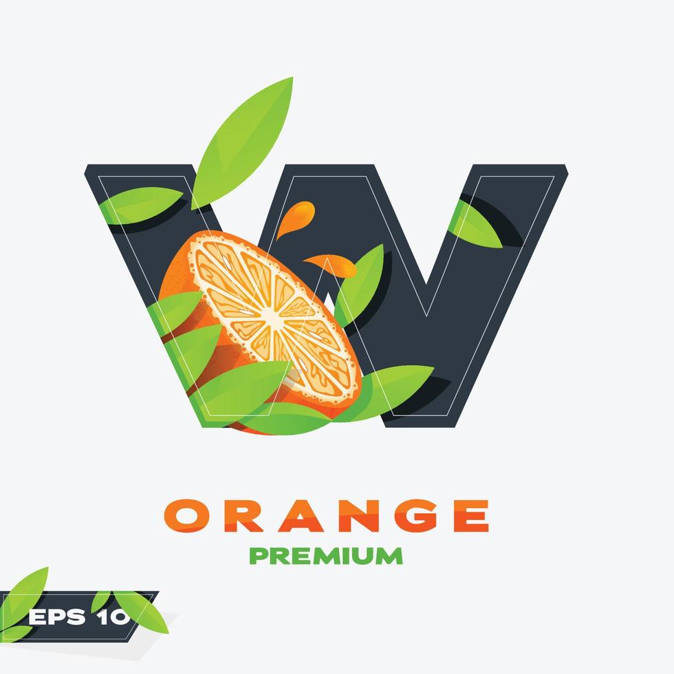 alfabeto w edición de frutas naranjas vector