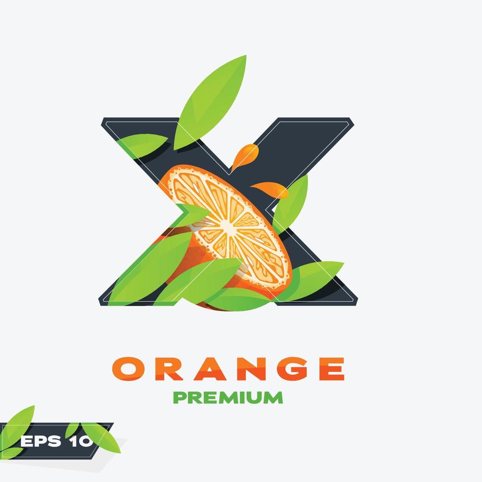 alfabeto x naranja edición de frutas vector