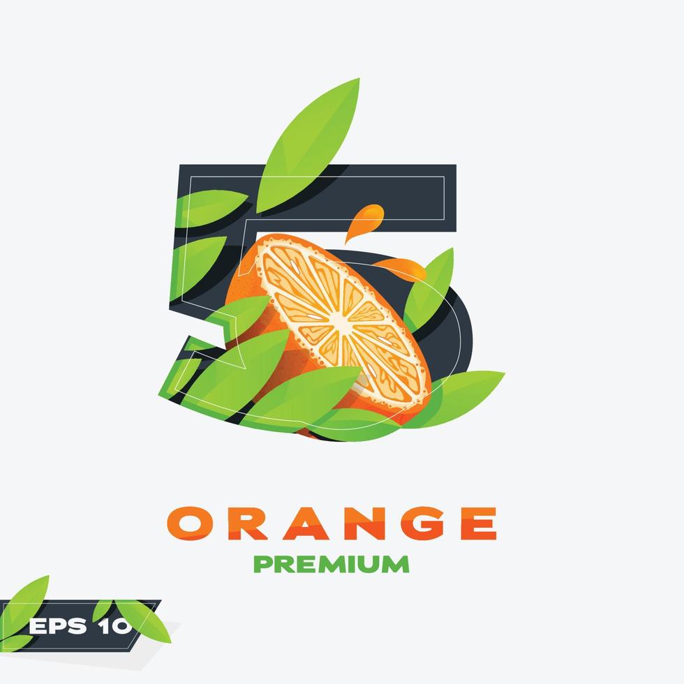 edición de fruta naranja numérica 5 vector