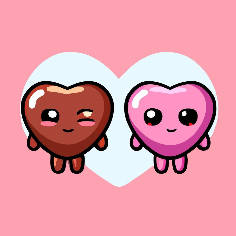 Cute chibi heart couple in love valentine kawaii illustration for valentines day vector