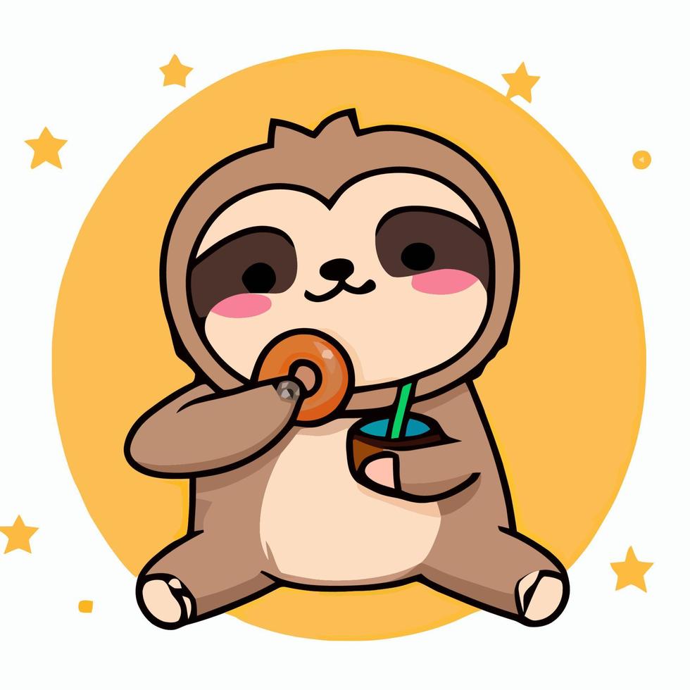 Cute chibi sloth kawaii illustration lazy sloth sleepy graphic vector