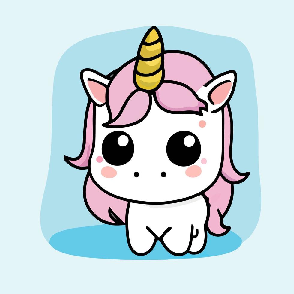 linda ilustración de unicornio unicornio kawaii chibi estilo de dibujo vectorial dibujos animados de unicornio vector