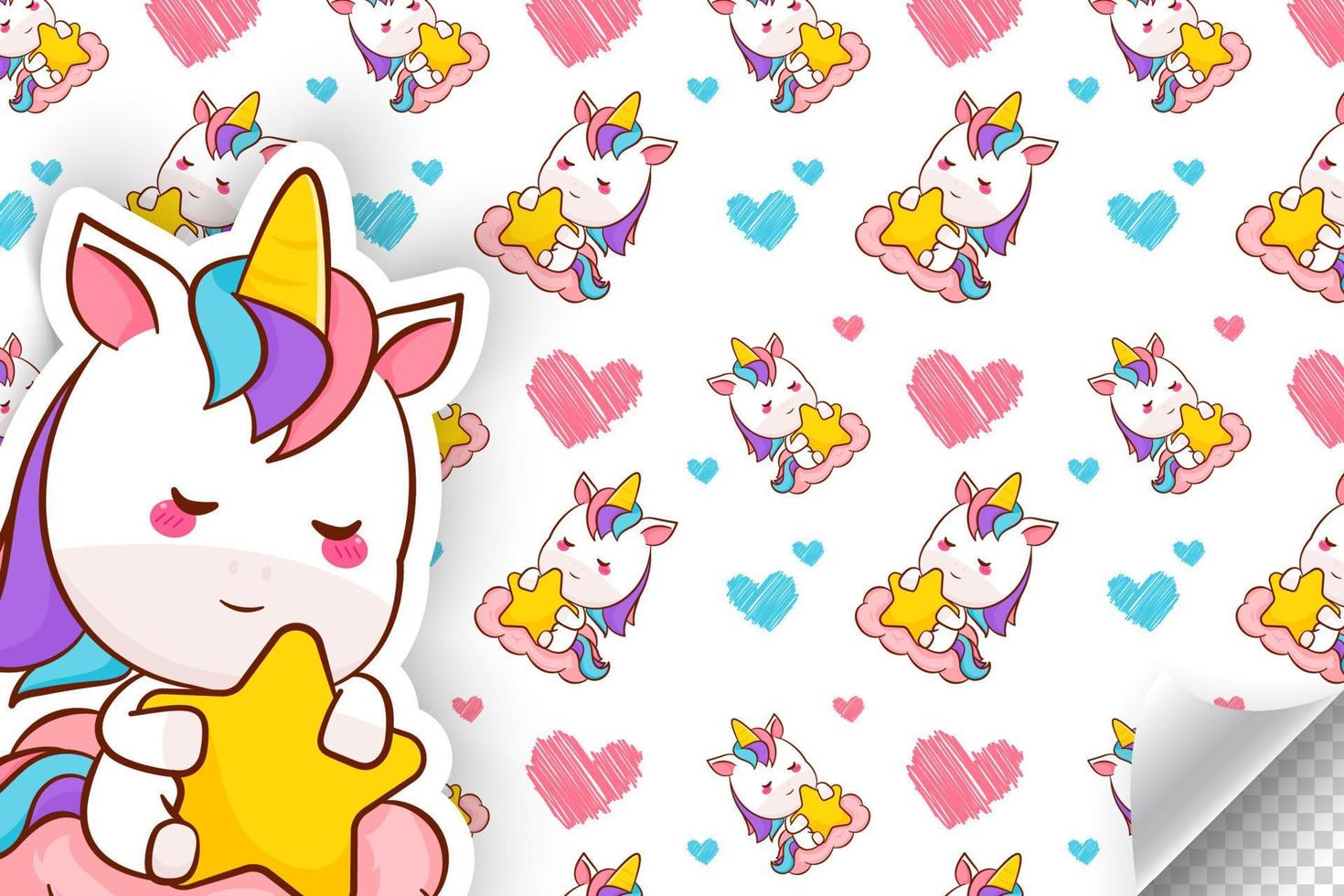 Cute unicorn seamless pattern. Adorable pony horse cartoon character. Hand drawn Kawaii animal pattern. Endless background for textiles, notebooks, cards and children birthday celebrations. vector