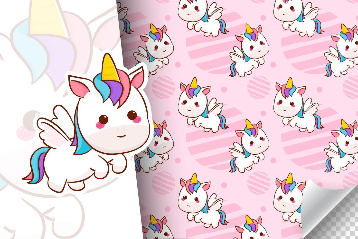 lindo unicornio de patrones sin fisuras. adorable personaje de dibujos animados de pony horse. patrón animal kawaii dibujado a mano. fondo interminable para celebraciones de cumpleaños de textiles, cuadernos, tarjetas y niños. vector