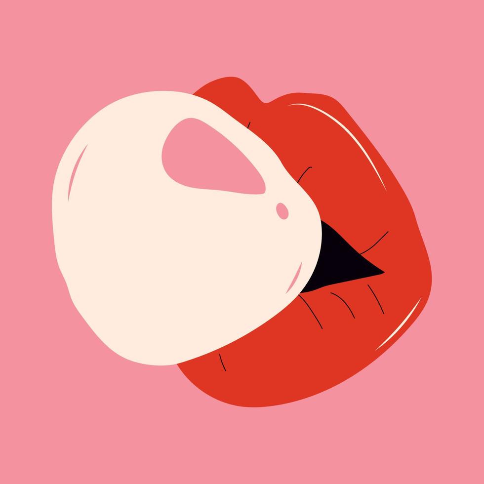 Lips and bubble. Vector image isolated on pink background.