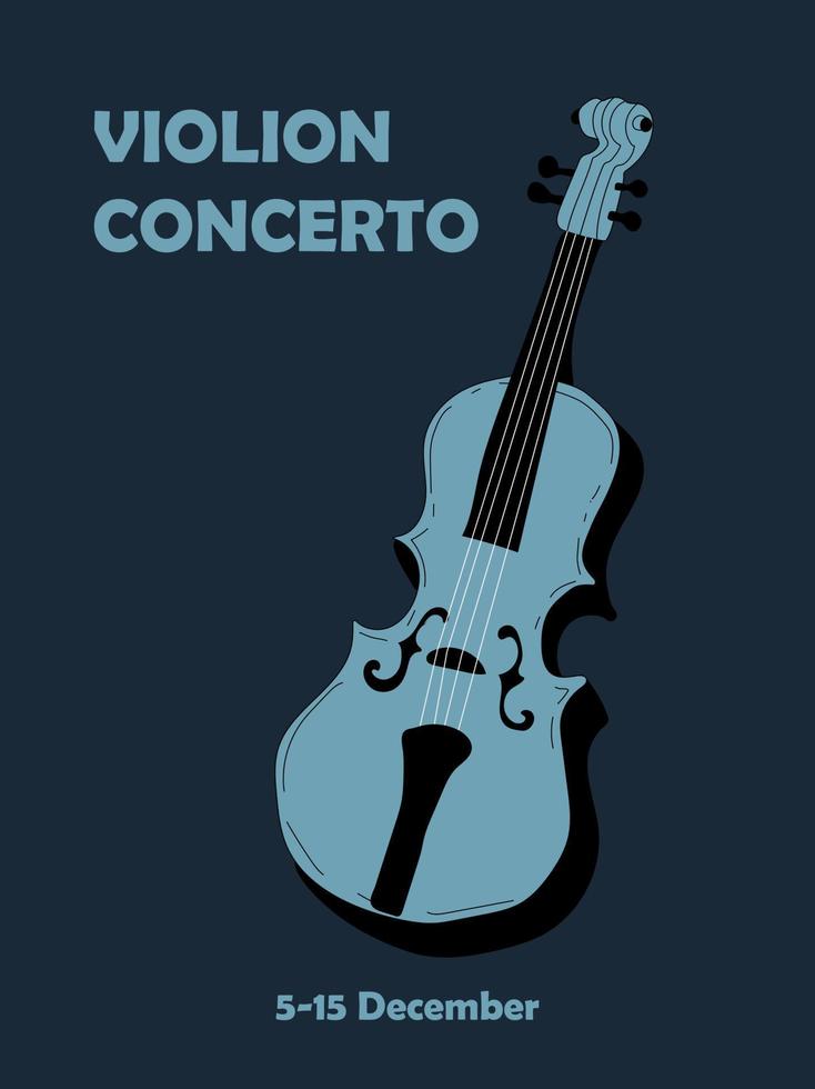 Poster idea for music event, with symbols of the violin instrument. Banner, flyer, invitation, ticket or advertising banner with abstract violin. Flat vector illustration. Hand drawn style.