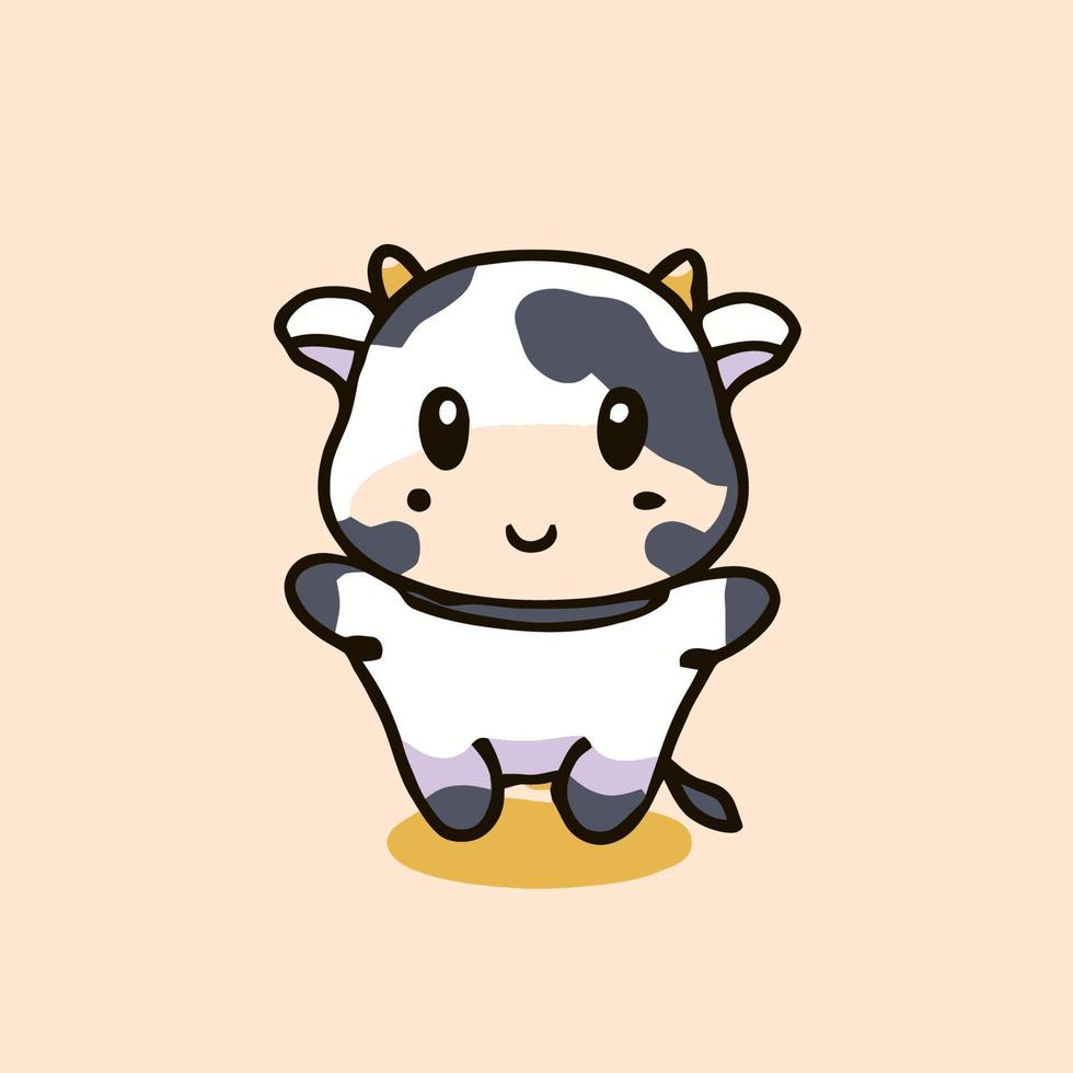 lindo chibi vaca kawaii ilustración vaca granja icono gráfico vector