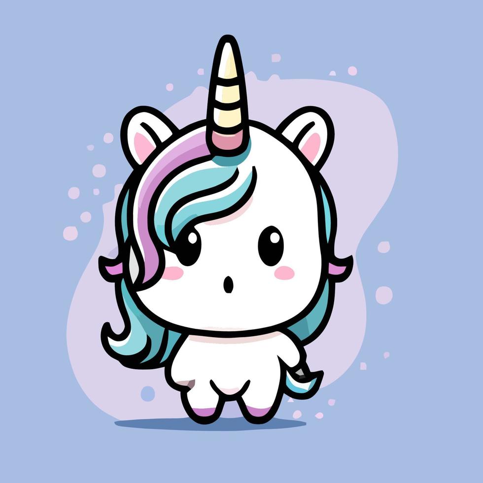 linda ilustración de unicornio unicornio kawaii chibi estilo de dibujo vectorial dibujos animados de unicornio vector