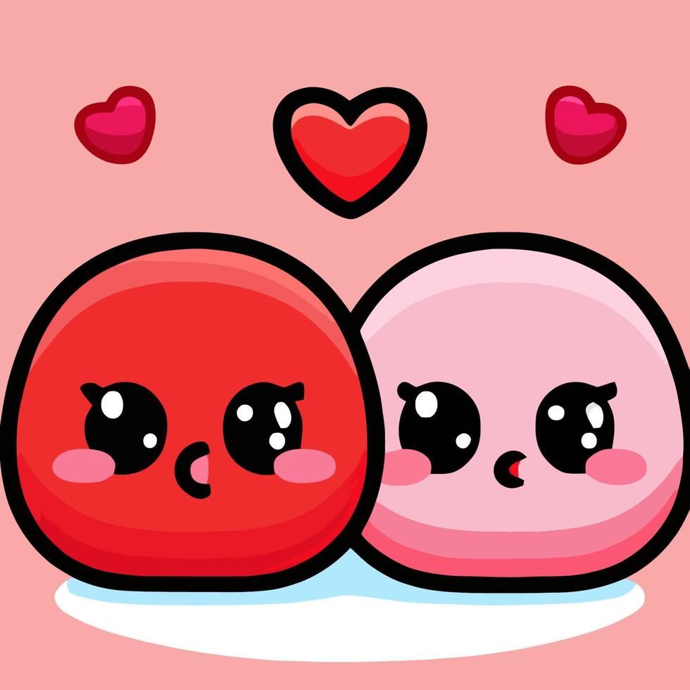 Cute chibi heart couple in love valentine kawaii illustration for valentines day vector