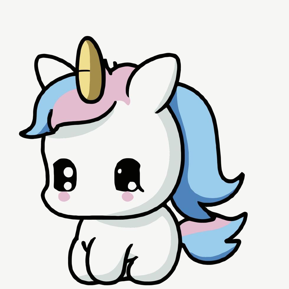 linda ilustración de unicornio unicornio kawaii chibi estilo de dibujo vectorial dibujos animados de unicornio vector