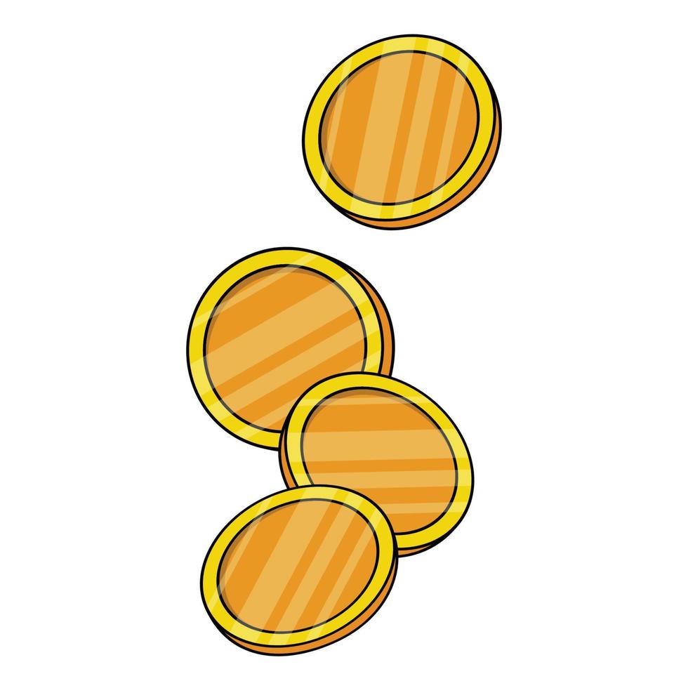 oro de monedas varias monedas están cayendo. dibujos animados vector