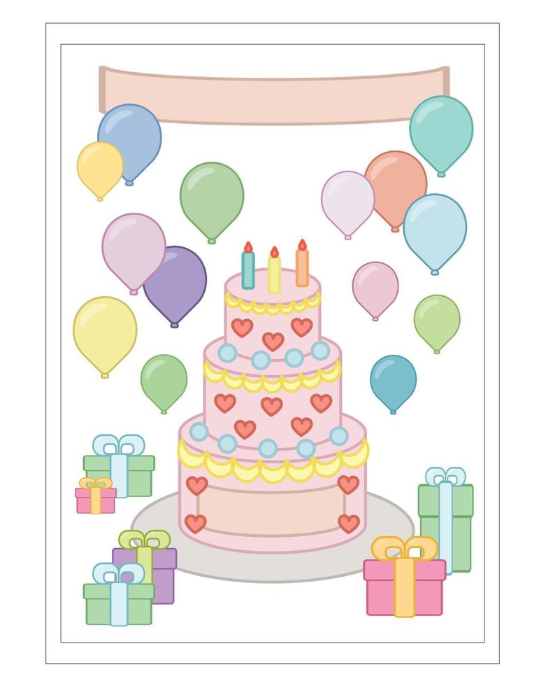 Elements for birthday Cake, balloons, gifts, party vector