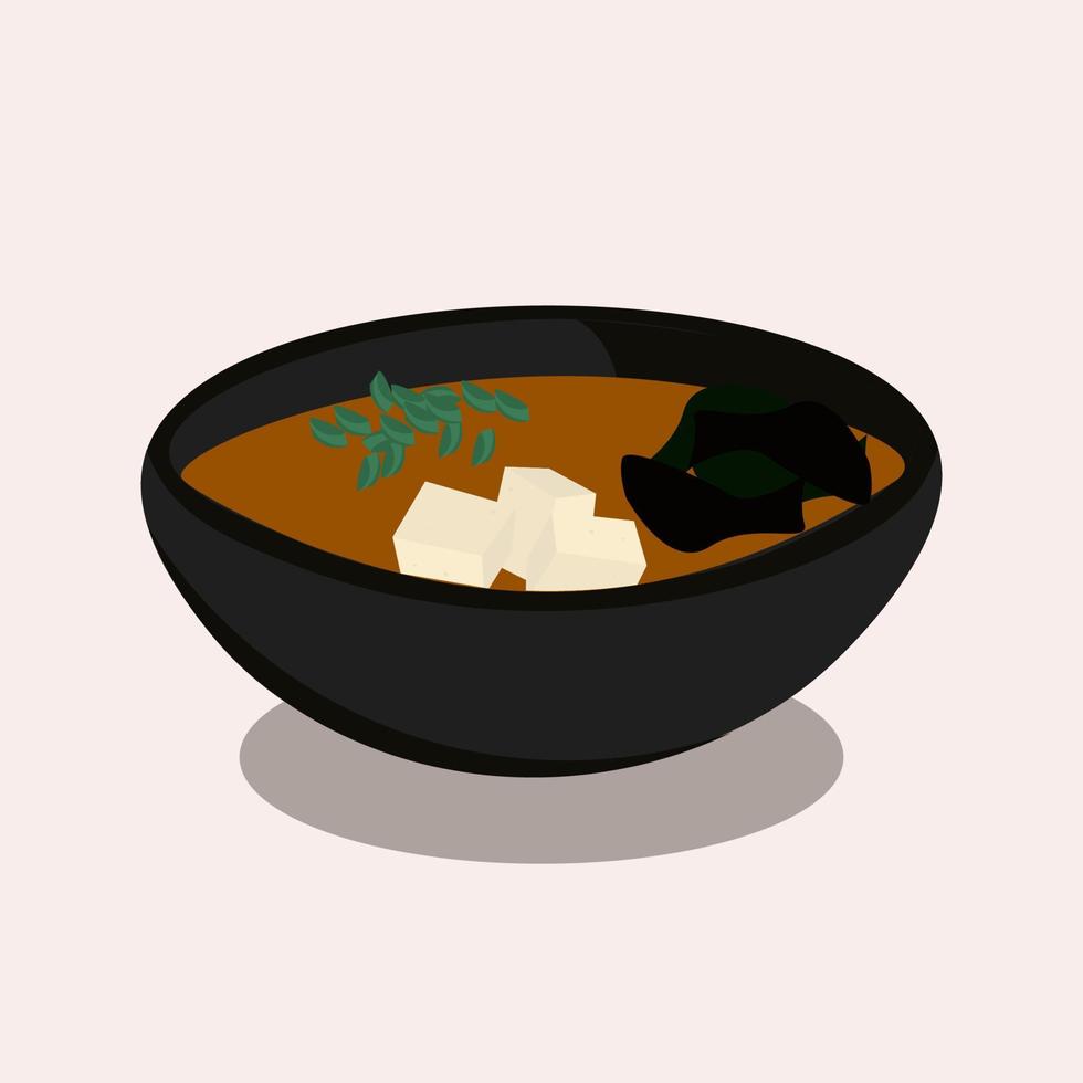 Japanese national cuisine, miso soup. Vector illustration.