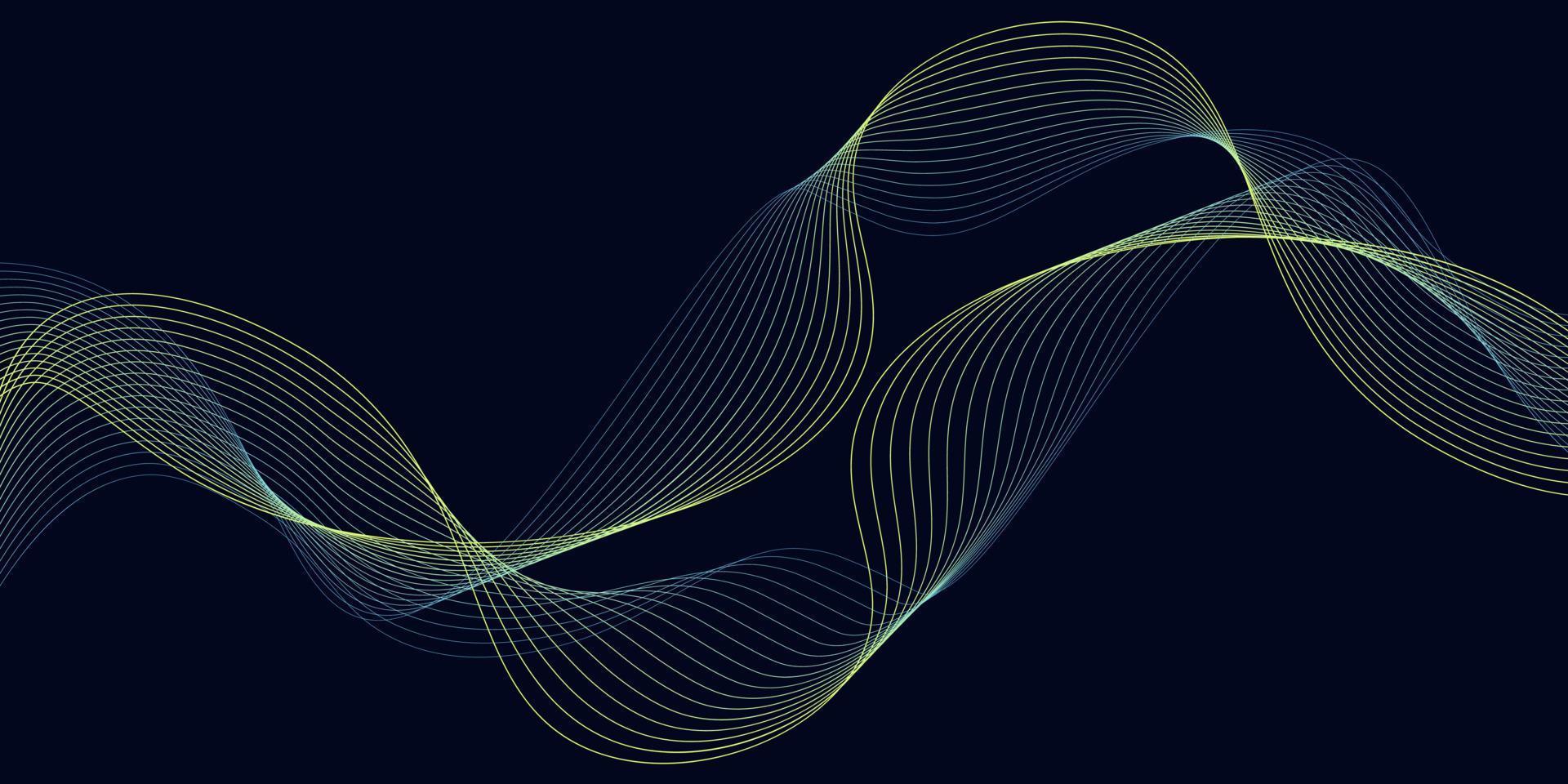 Vector abstract dark blue background with yellow blue line gradient wave.