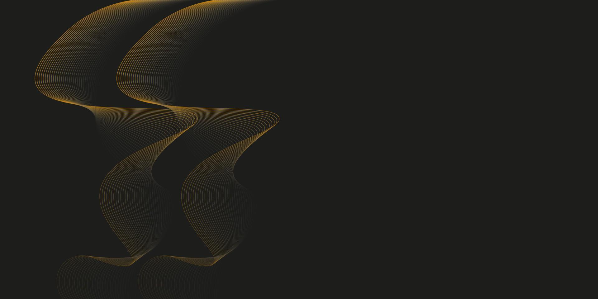 Vector abstract black background with yellow line gradient wave