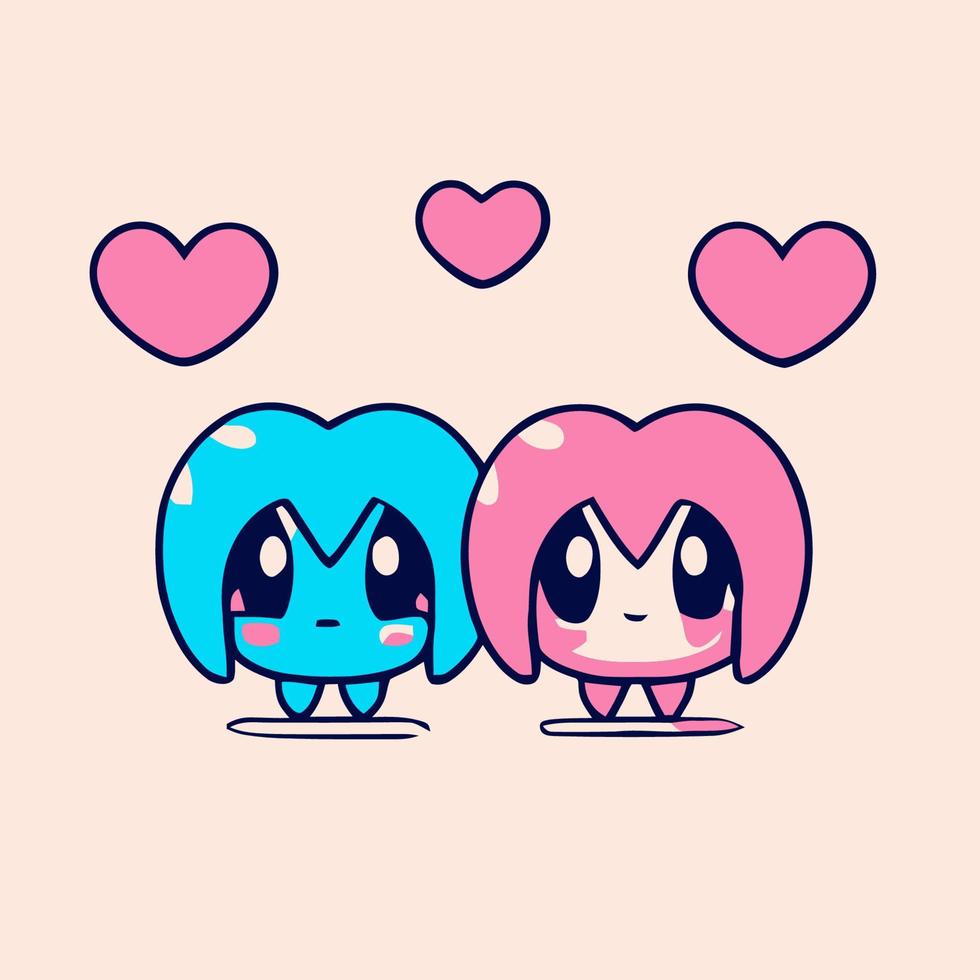 linda pareja de corazón chibi enamorada ilustración kawaii de san valentín para el día de san valentín vector