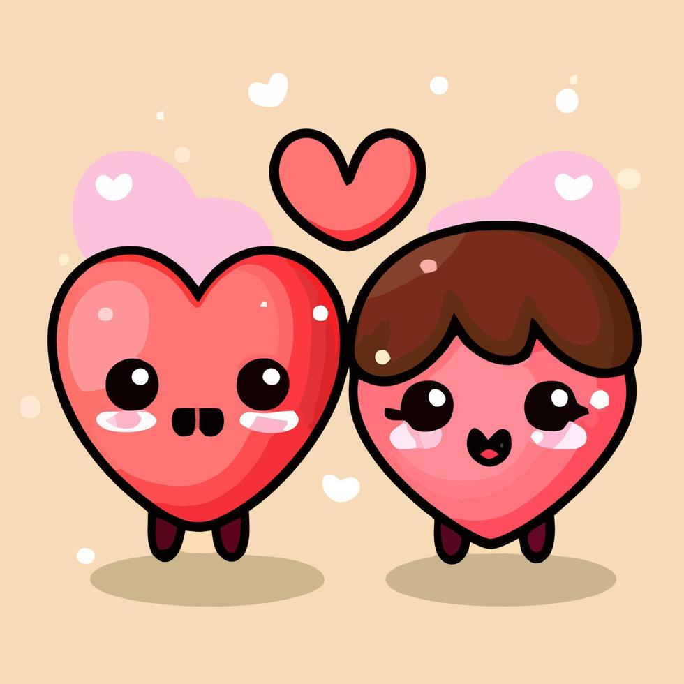 Cute chibi heart couple in love valentine kawaii illustration for valentines day vector