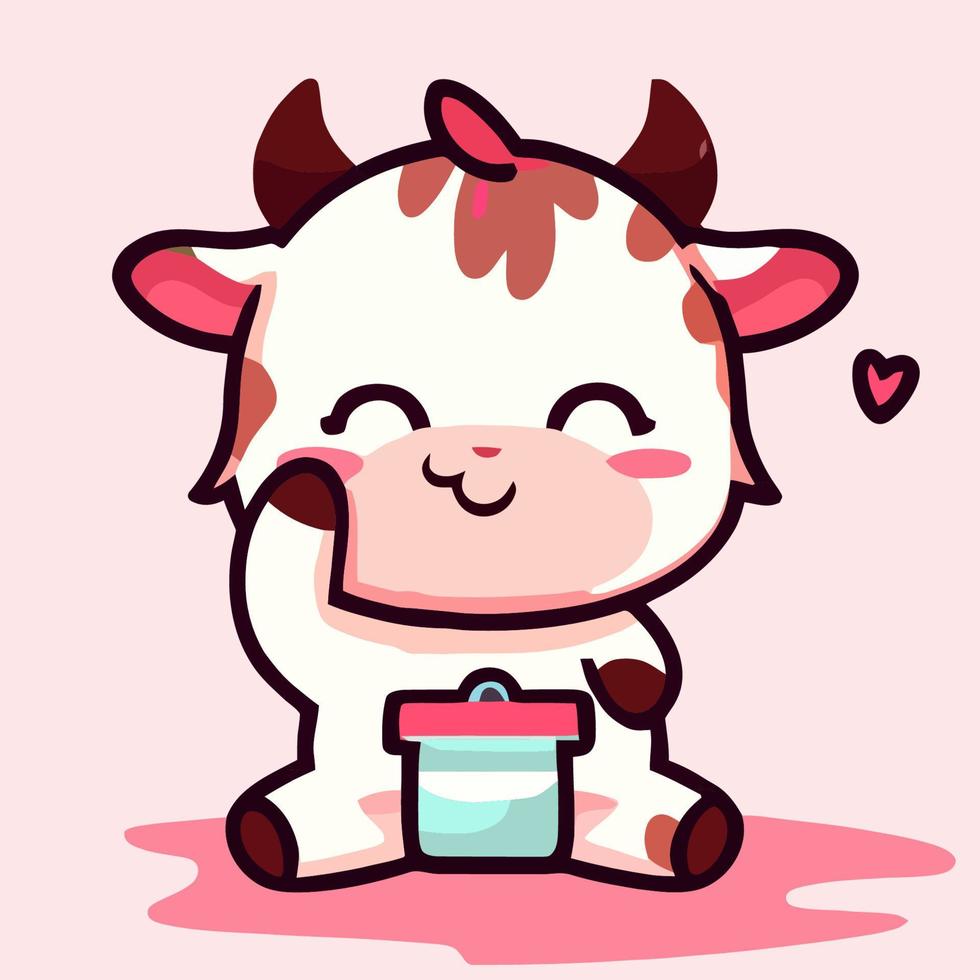 Cute chibi cow kawaii illustration cow farm icon graphic 17048233 ...