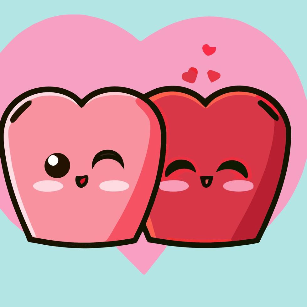 Cute chibi heart couple in love valentine kawaii illustration for valentines day vector